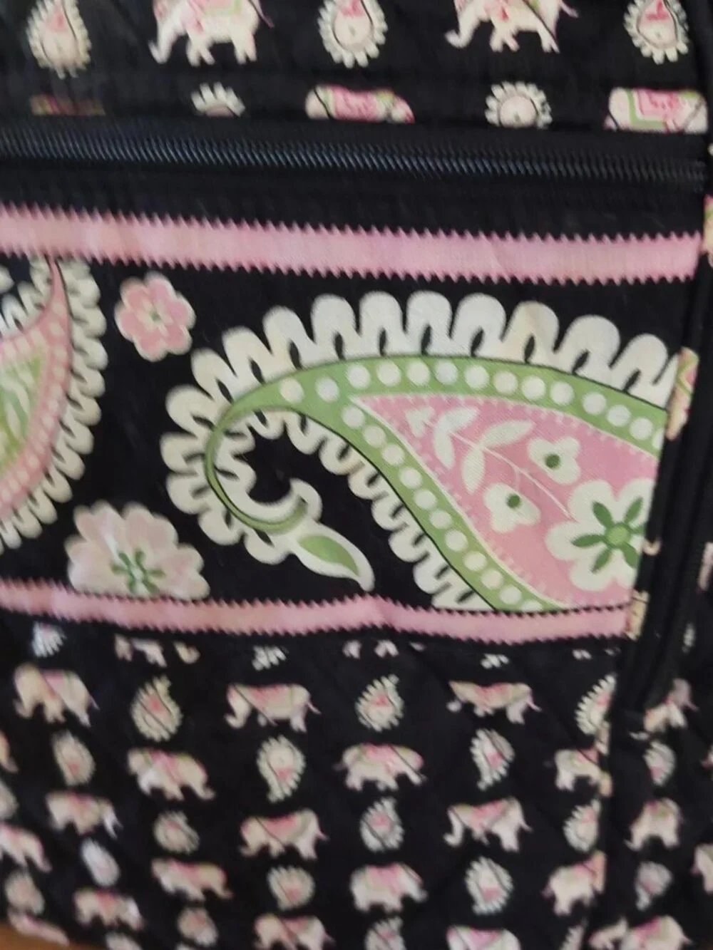 vera bradley backpack Pink & black backpack with white elephant and leaf pattern